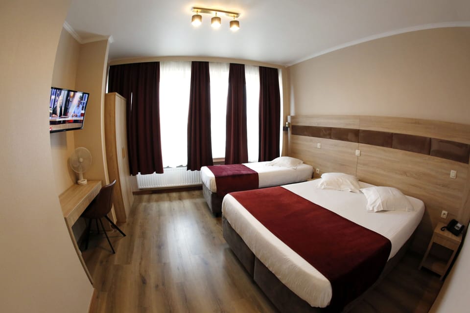 Desk, free WiFi, bed sheets