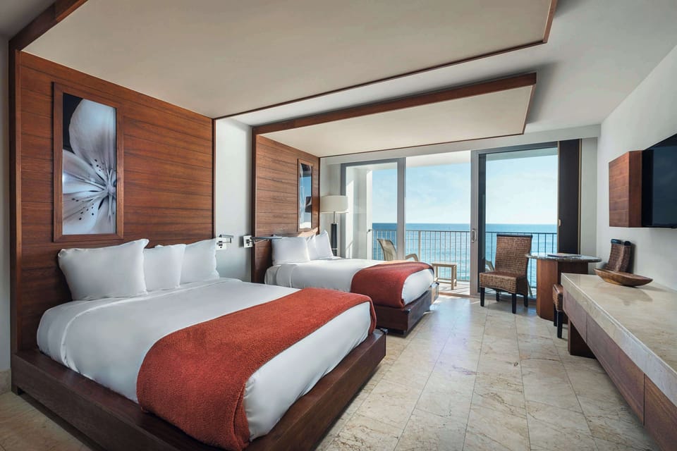 Room, 2 Double Beds, Oceanfront | Premium bedding, in-room safe, iron/ironing board, bed sheets