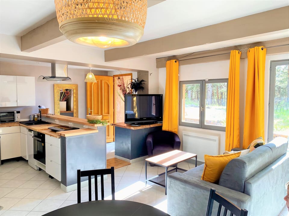 Family Suite, 2 Bedrooms, Garden View | Living area | 180-inch flat-screen TV with satellite channels, TV, offices