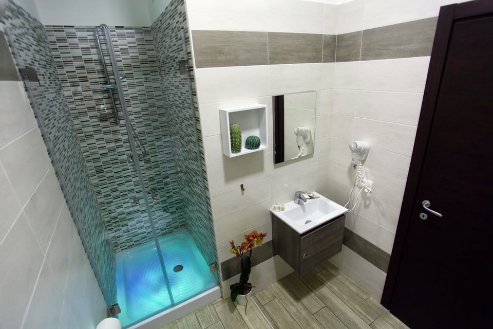 Shower, free toiletries, hair dryer, bathrobes