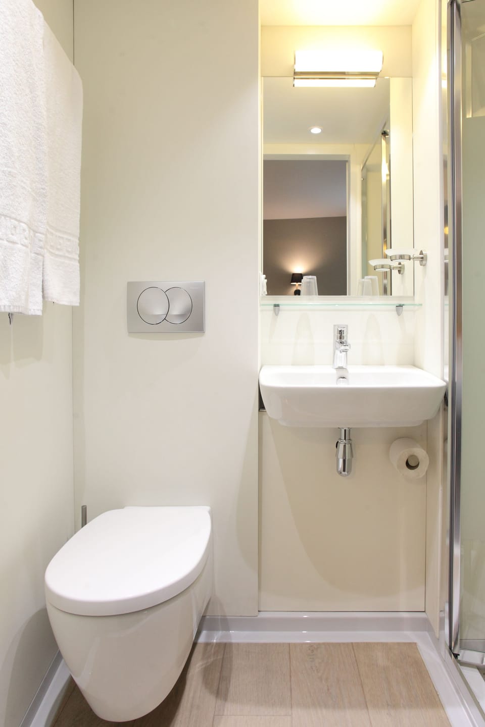 Adjacent Double Rooms | Bathroom | Shower, rainfall showerhead, hair dryer, towels
