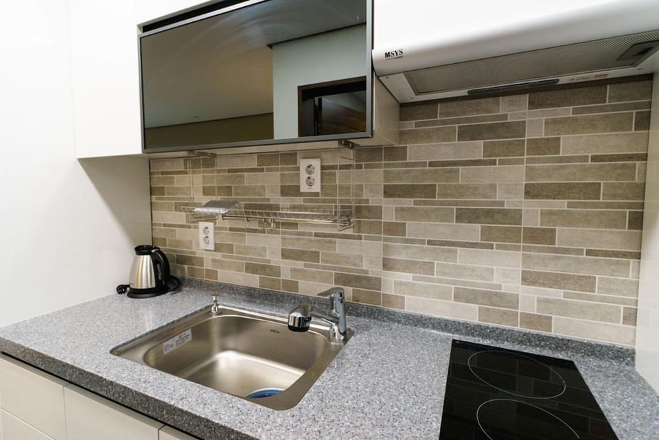 Studio (26sqm) | Private kitchen | Fridge, microwave, stovetop, electric kettle