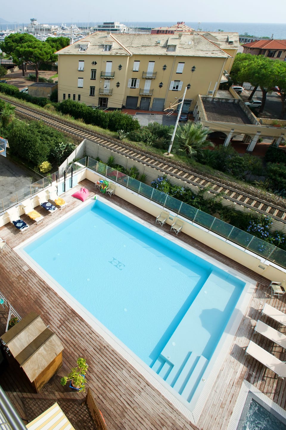 Seasonal outdoor pool, open 9 AM to 7 PM, sun loungers