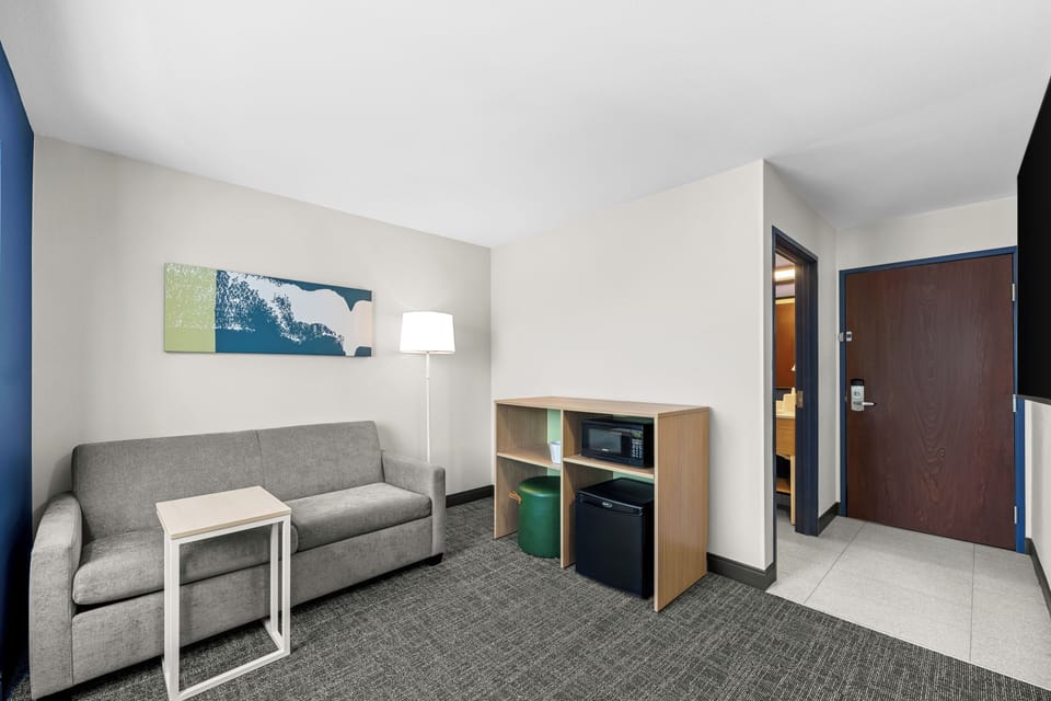 Suite, 2 Queen Beds, Accessible (Hearing) | Desk, laptop workspace, blackout drapes, iron/ironing board