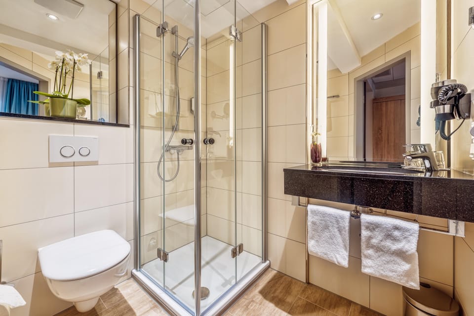 Comfort Double Room | Bathroom | Shower, free toiletries, hair dryer, towels