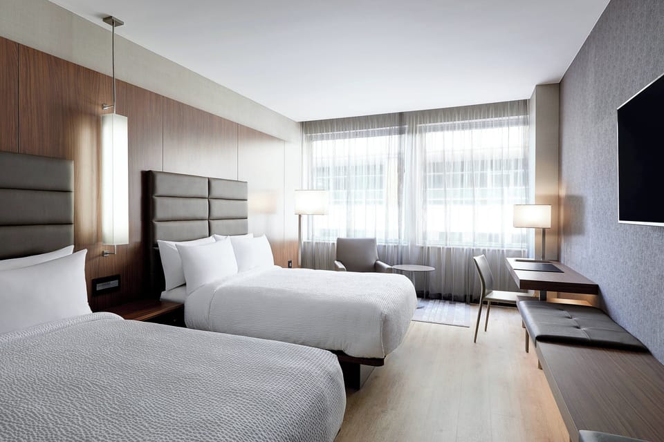 Room, 2 Double Beds | In-room safe, desk, laptop workspace, iron/ironing board