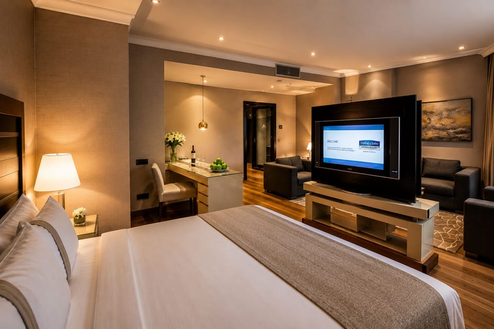 Premium bedding, in-room safe, blackout drapes, soundproofing
