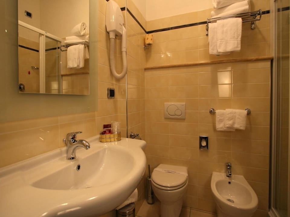 Free toiletries, hair dryer, bidet, towels