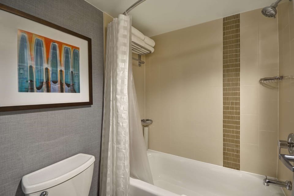Designer toiletries, hair dryer, towels, soap