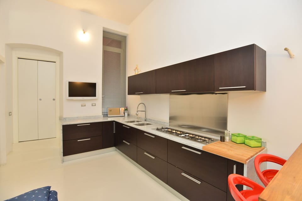 Deluxe Apartment | Private kitchen | Full-size fridge, microwave, stovetop, coffee/tea maker