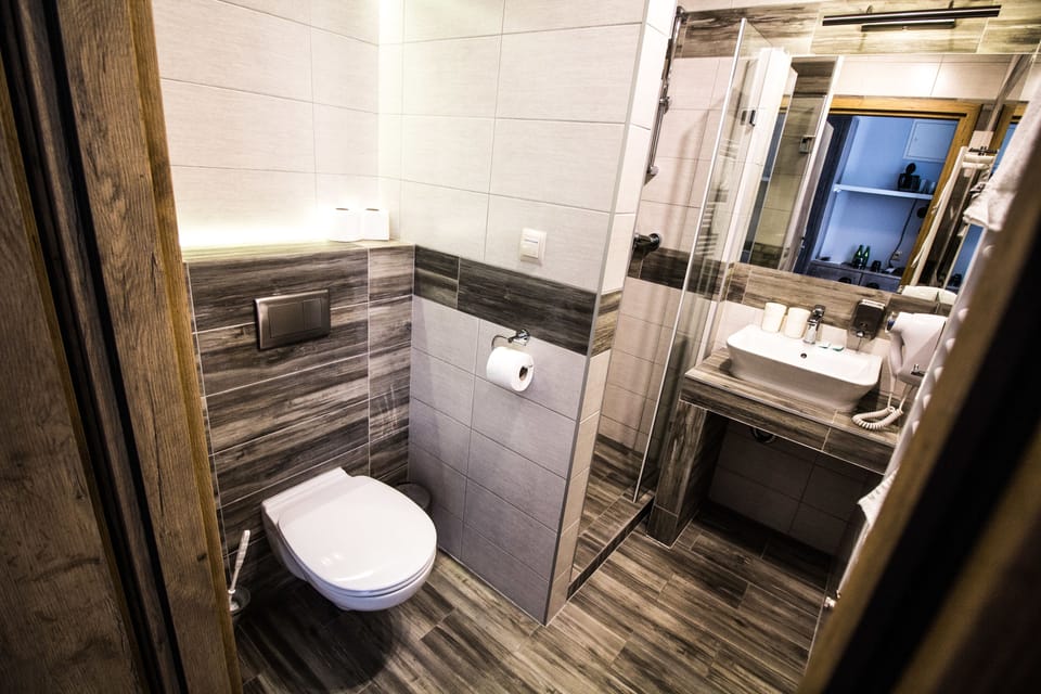 Shower, free toiletries, hair dryer, bathrobes