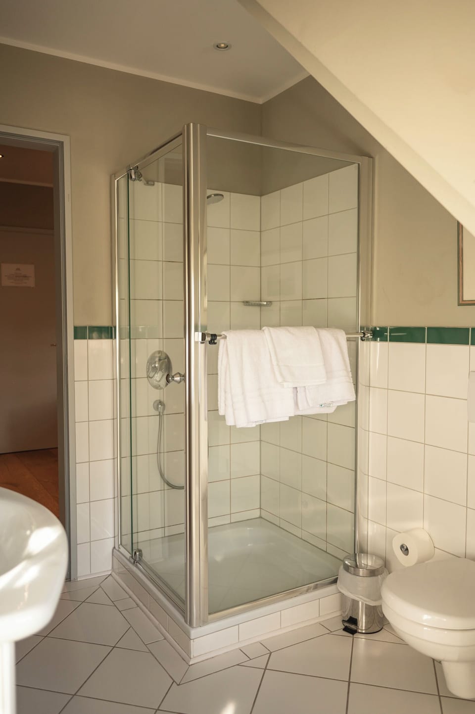 Shower, free toiletries, hair dryer, towels