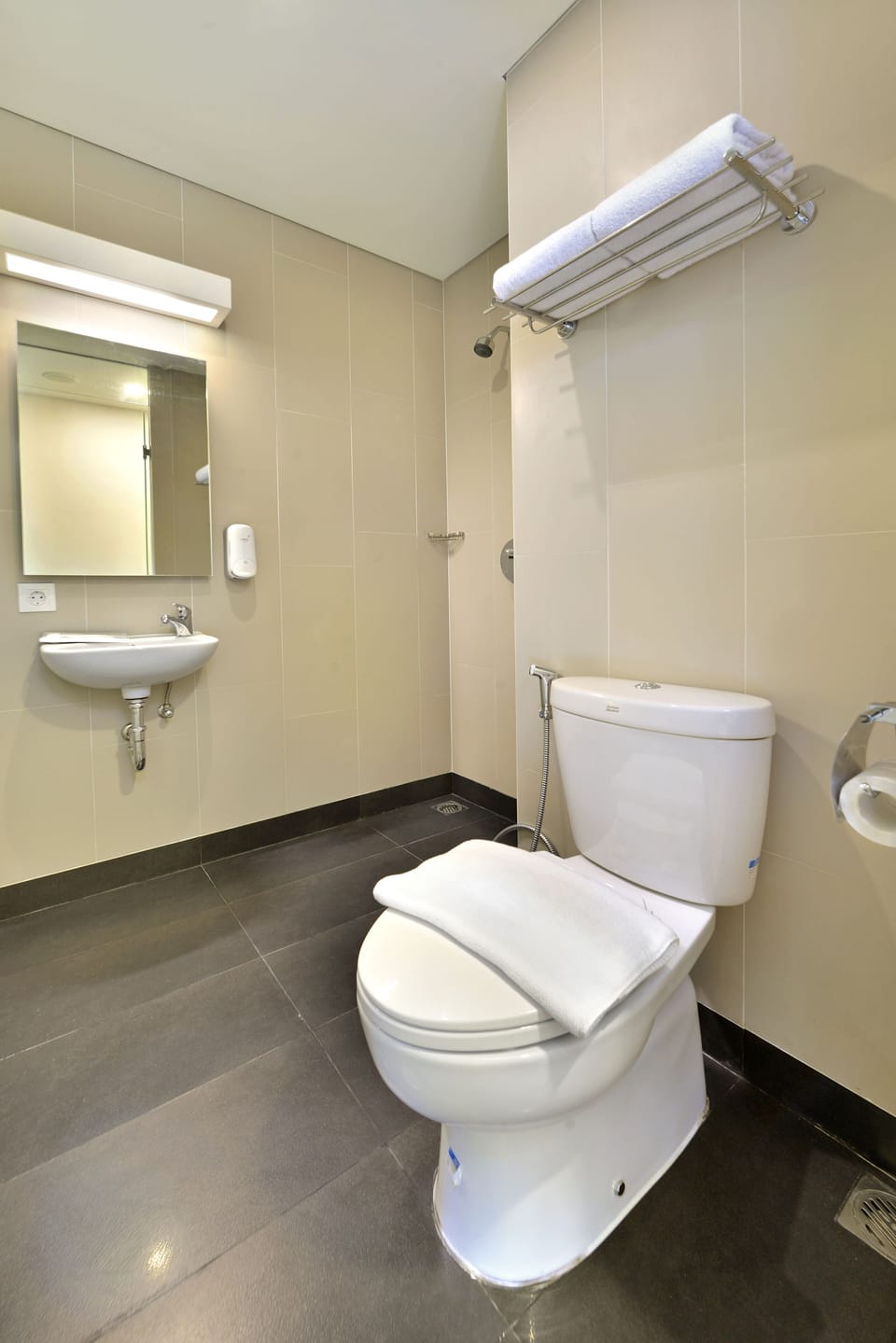 Shower, free toiletries, hair dryer, slippers