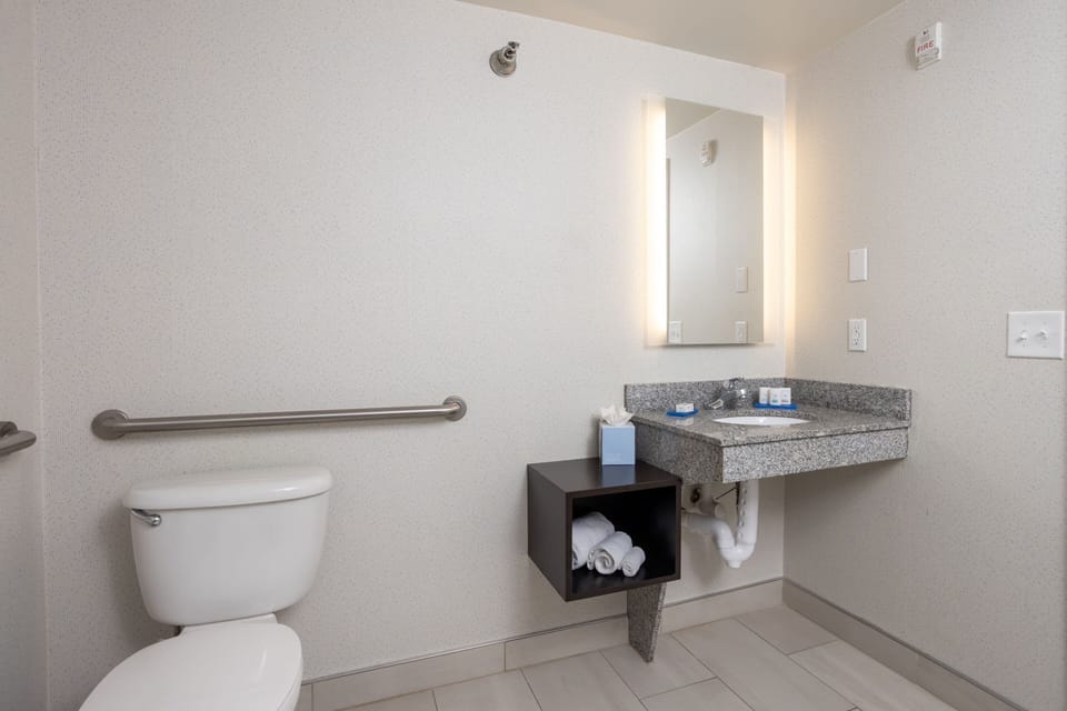 Room, 1 King Bed, Accessible (Comms Accessible. Roll-In Shower) | Desk, laptop workspace, blackout drapes, iron/ironing board