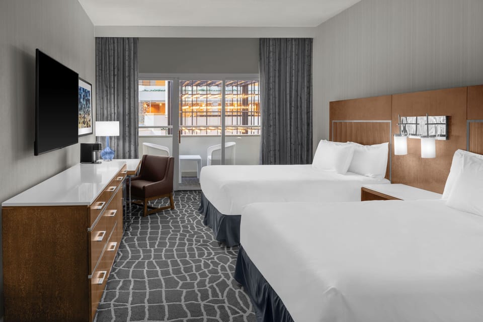 Atrium, Room, 2 Double Beds, Balcony | In-room safe, desk, iron/ironing board, cribs/infant beds