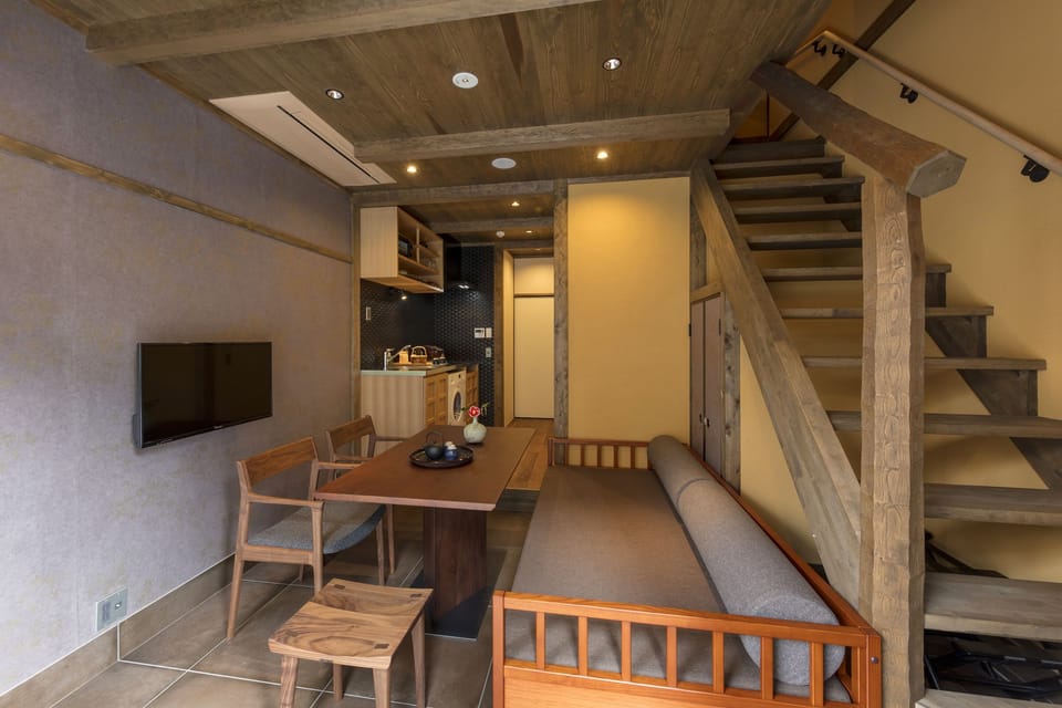 Private Machiya Townhouse (3 Single Beds and 1 Japanse Futon) | Living area | Flat-screen TV