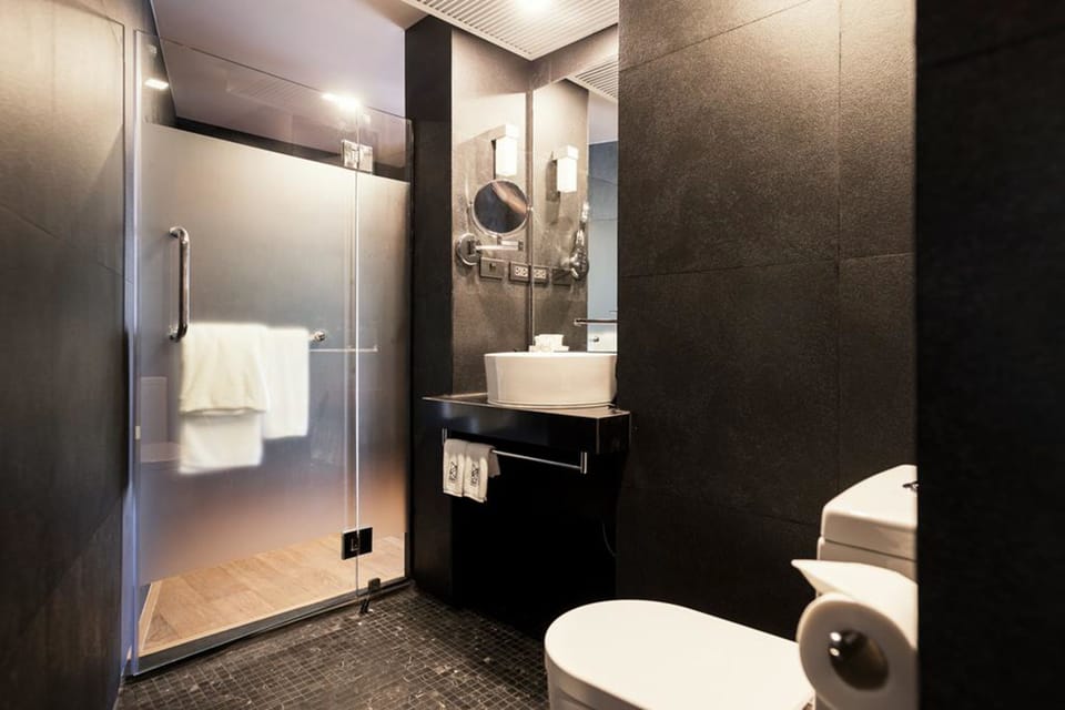 Shower, free toiletries, hair dryer, bidet