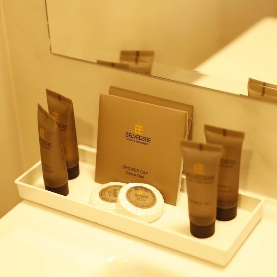 Bathrobes, slippers, soap, shampoo
