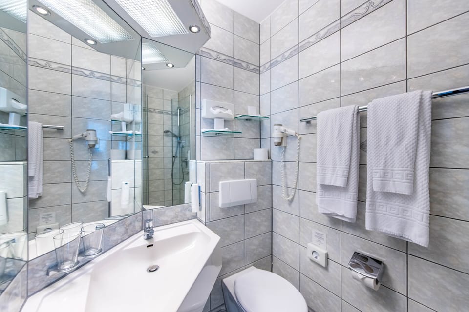 Classic Double Room, 1 Queen Bed | Bathroom | Shower, free toiletries, hair dryer, towels
