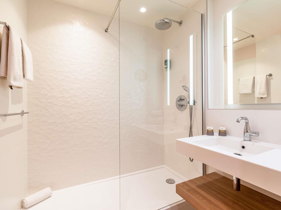 Eco-friendly toiletries, hair dryer, towels