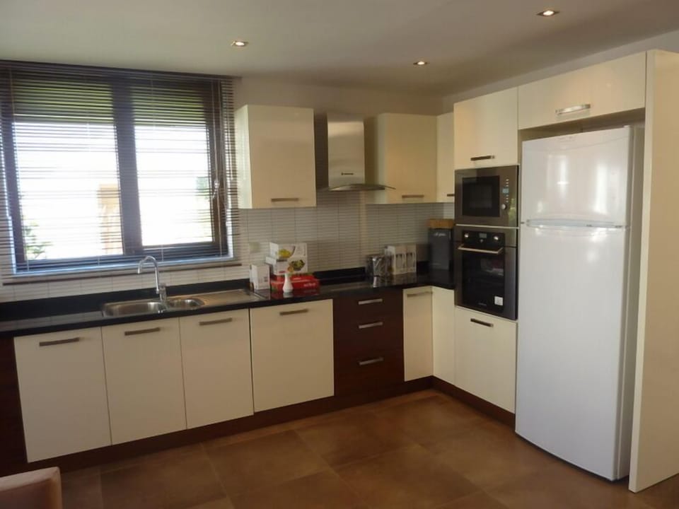 Fridge, microwave, stovetop, electric kettle
