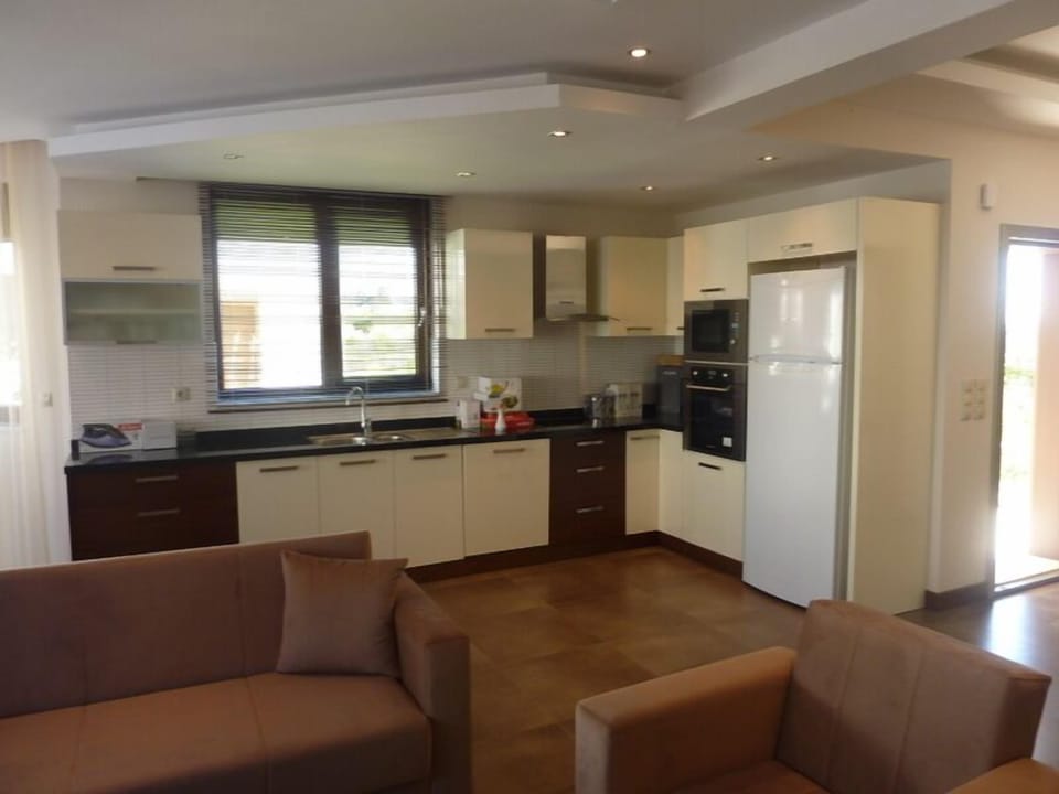 Fridge, microwave, stovetop, electric kettle