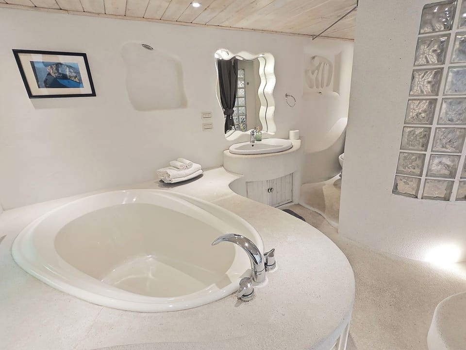 Luxury Double Room, 1 King Bed, Ocean View, Garden Area | Bathroom | Shower, rainfall showerhead, designer toiletries, hair dryer