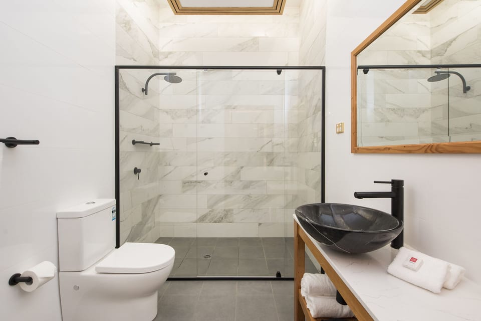 Suite 2 - Deluxe King Suite | Bathroom | Rainfall showerhead, free toiletries, hair dryer, bathrobes