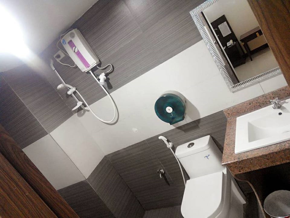 Shower, free toiletries, bidet, towels