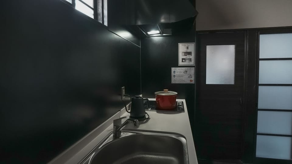 Fridge, microwave, stovetop, electric kettle