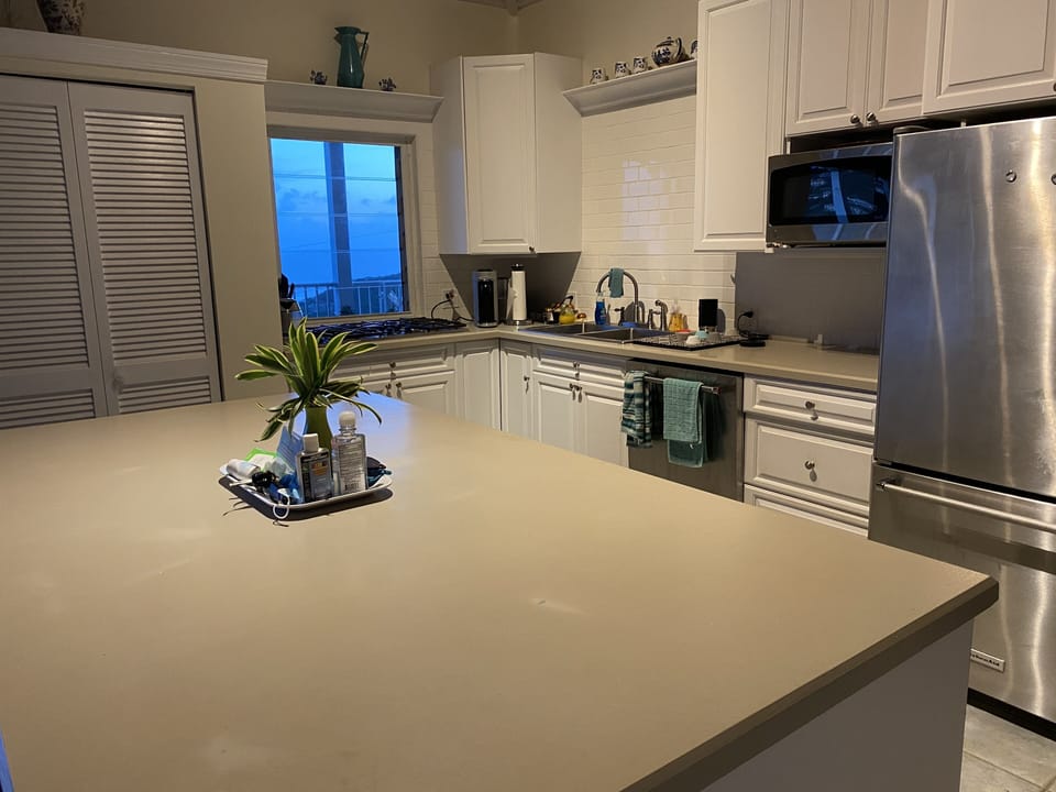 Kitchen has a huge island with oven, which makes for easy food prep 