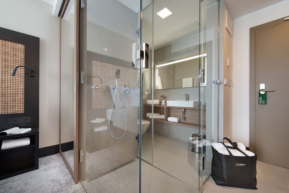 Premium Double Room, 1 King Bed | Bathroom | Shower, rainfall showerhead, designer toiletries, hair dryer
