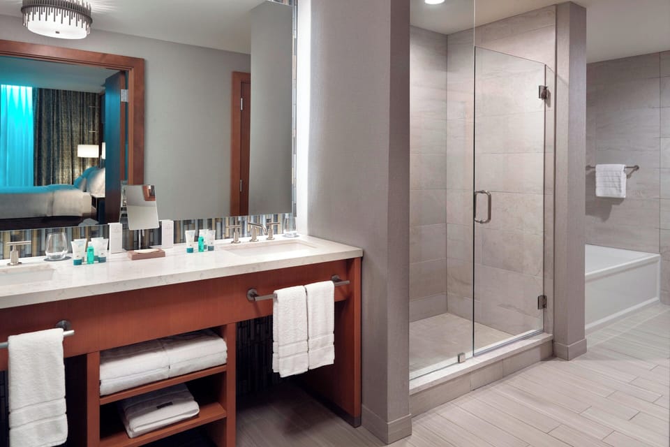 Shower, free toiletries, hair dryer, bathrobes