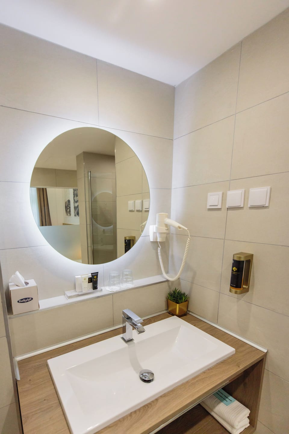 Shower, free toiletries, hair dryer, bathrobes