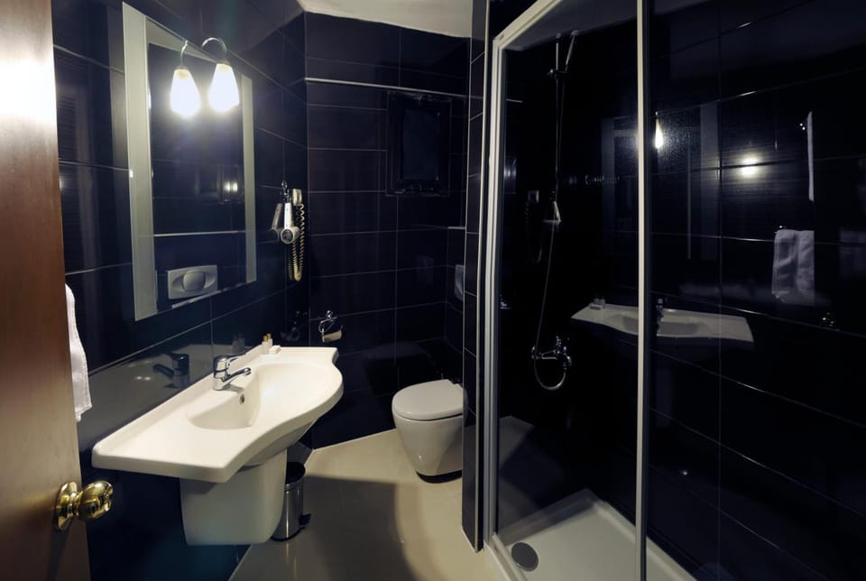 Shower, free toiletries, hair dryer, slippers