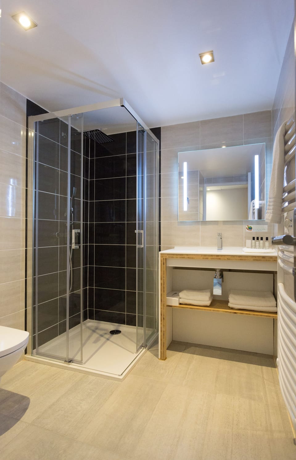 Shower, free toiletries, hair dryer, towels