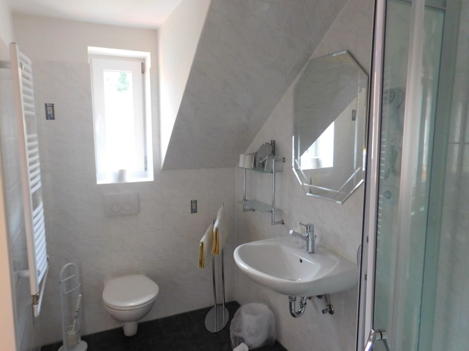 Quadruple Room | Bathroom | Shower, hair dryer, towels