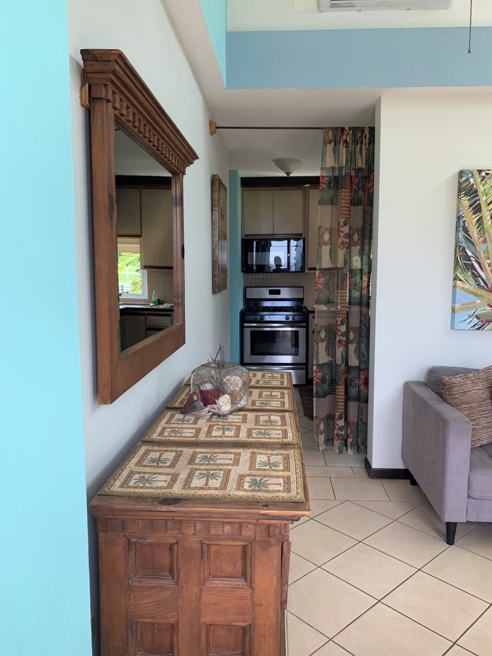 from dining table in living room looking towards kitchen 