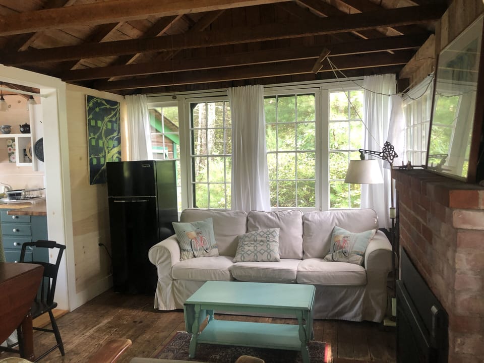 The living room has a gas fireplace.