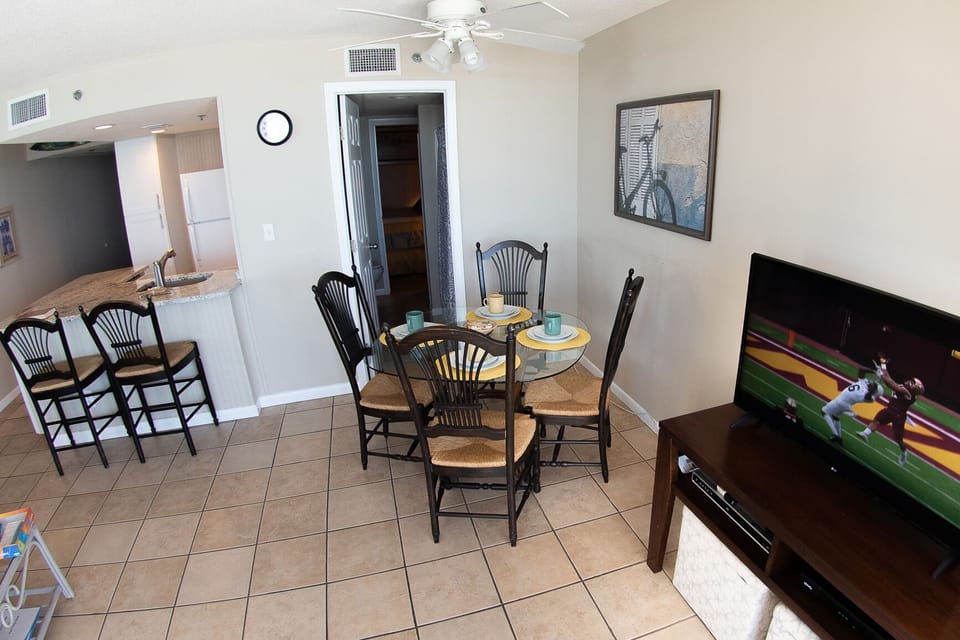 Kitchen bar and stools and dining table