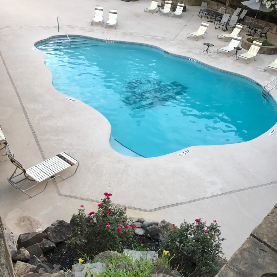 Starr Creat Resort Pool.  Resort entrance. Cabin is .5 up the resort. 