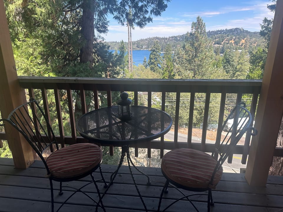 Enjoy a drink and take in the lake views on the private deck.