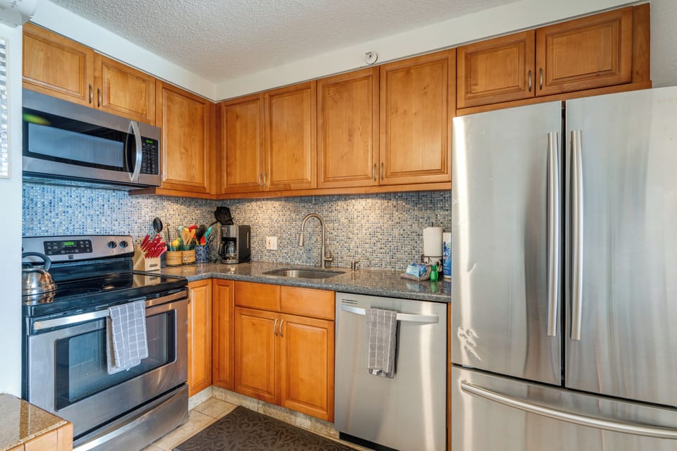 Fully stocked kitchen.