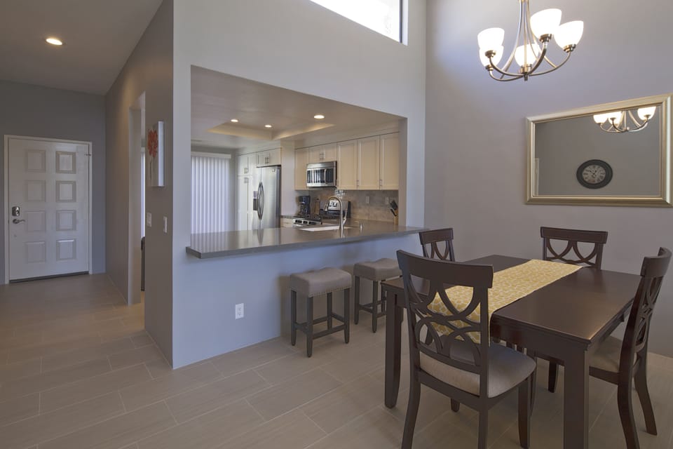 Dining table with room for six.  