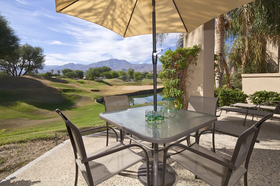 Golf course and mountain views.