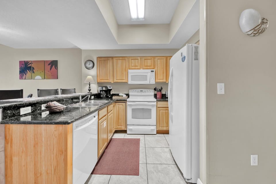 Escape the confines of a hotel room and enjoy a fully stocked kitchen. 