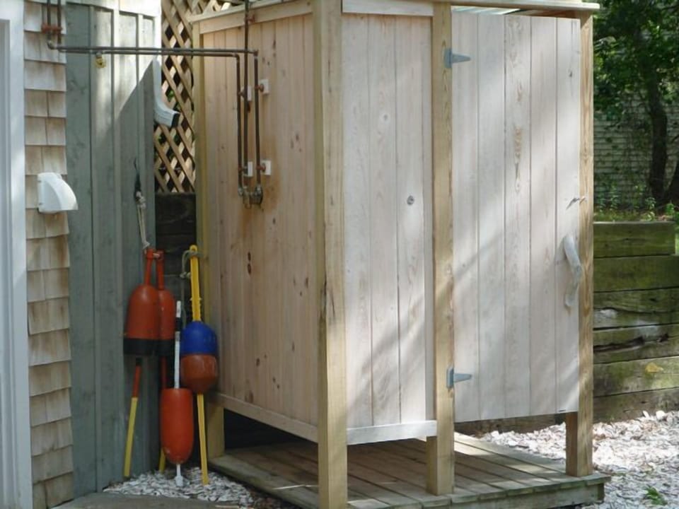 New outdoor shower with hot and cold water.  Kids love it!