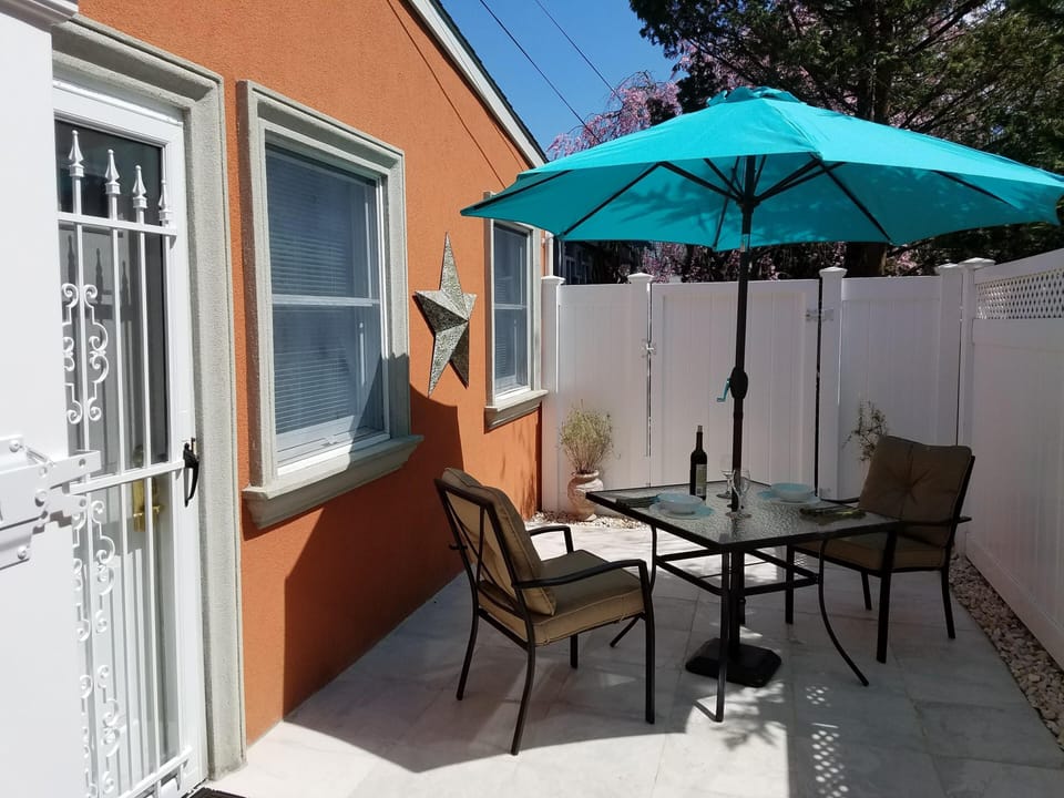 Enjoy morning coffee on your private, fenced in patio.