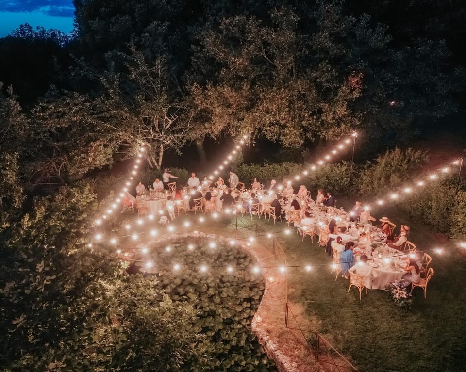 Romantic weddingdinner at the Natural Pond of the property