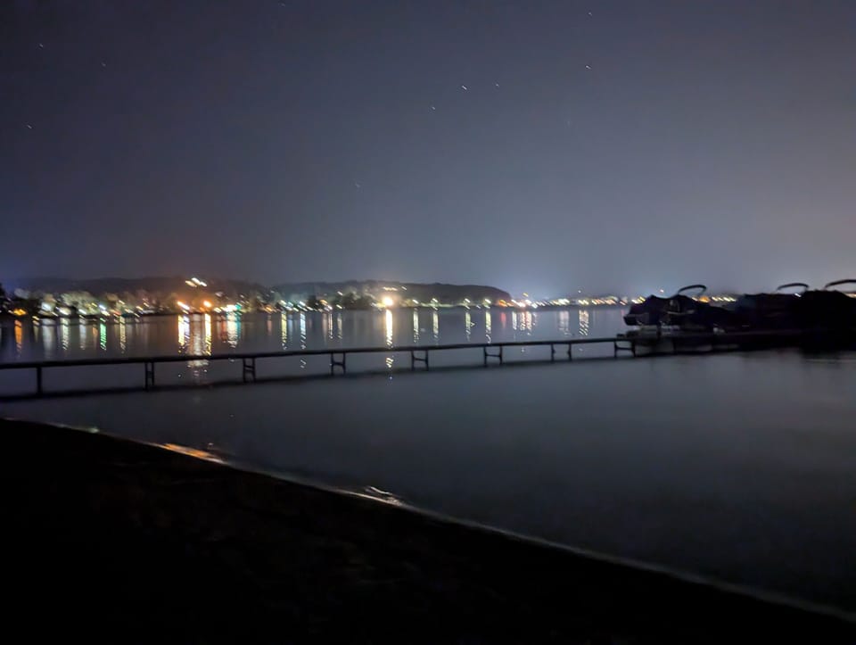 Skyline at night from the beach on East Grand Traverse Bay.